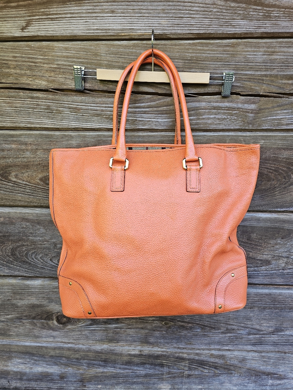 Burberry London Orange Leather Tote Bag - Picture 2 of 13